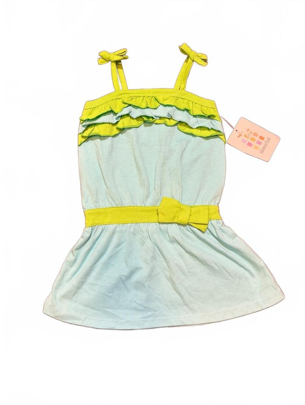 Absorba Toddler Girls Dress 3T NWT Turquoise Lime Ruffle Bow Sleeveless